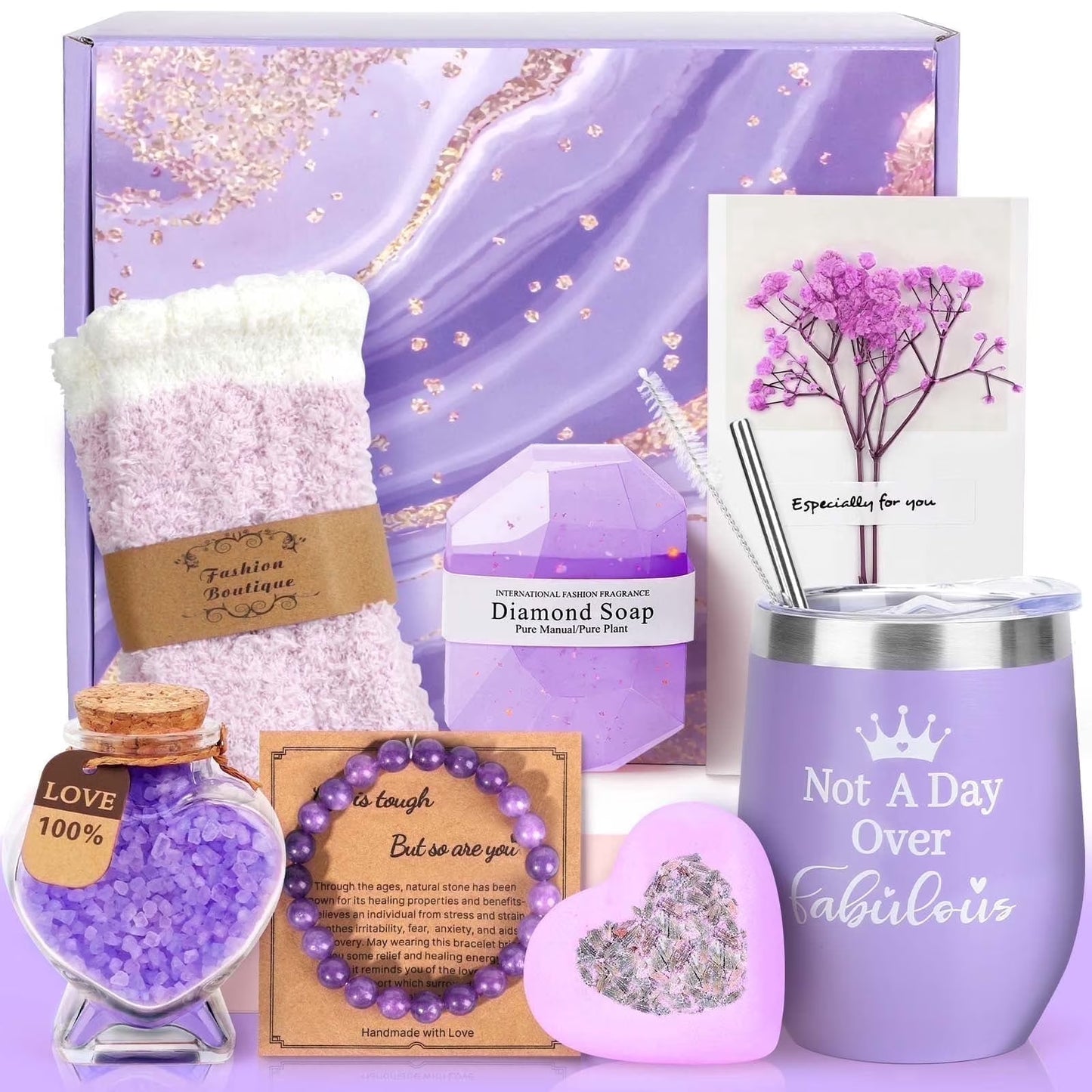 Gift Baskets for Women, 0 Pack Spa Bath Gift Sets, Bath and Body Baskets Set Holiday Birthday Gifts for Mom Women, Purple