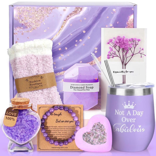 Gift Baskets for Women, 0 Pack Spa Bath Gift Sets, Bath and Body Baskets Set Holiday Birthday Gifts for Mom Women, Purple