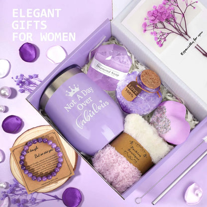 Gift Baskets for Women, 0 Pack Spa Bath Gift Sets, Bath and Body Baskets Set Holiday Birthday Gifts for Mom Women, Purple